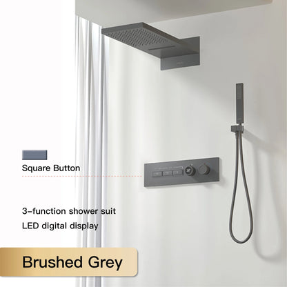 Luxury  black brass shower system wall-mounted LED digital display design Cold &amp; hot dual-control 4-function ceiling shower Tap