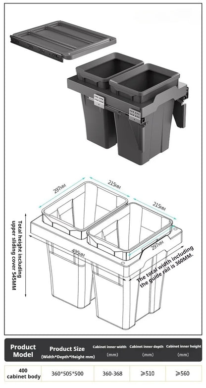 Kitchen Cabinet Embedded Trash Can Large Capacity Hidden Trash Can Classified Garbage Bin with Lid Kitchens Food Waste Disposal