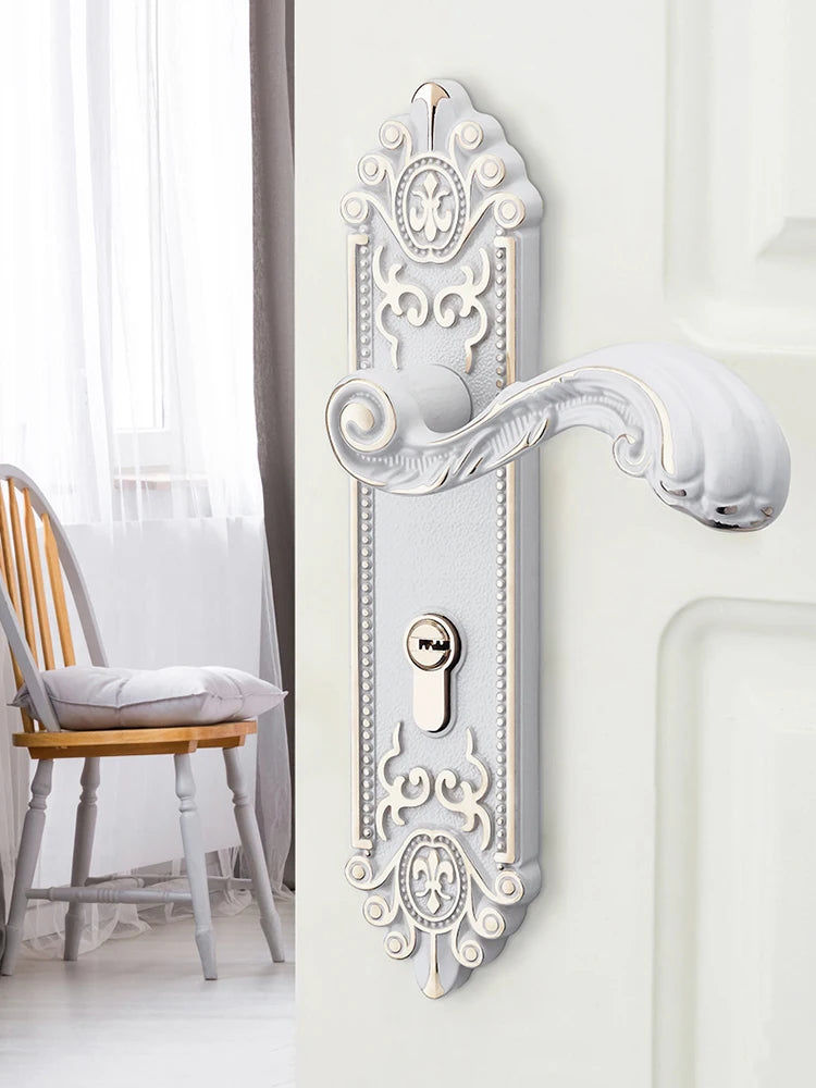 KA European Style Gold Door Locks with Keys Door Handle Ivory White Security Entrance Door Lock Mute Anti-theft Door Hardware