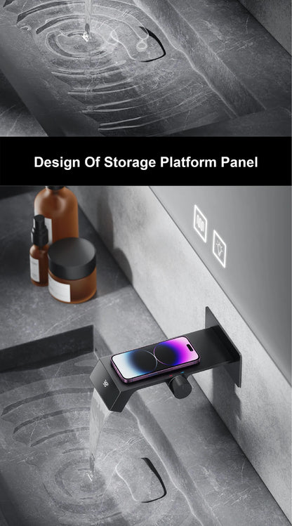 Luxury gun gray brass bathroom faucet LED digital display design, hot and cold water in wall type single handle basin faucet