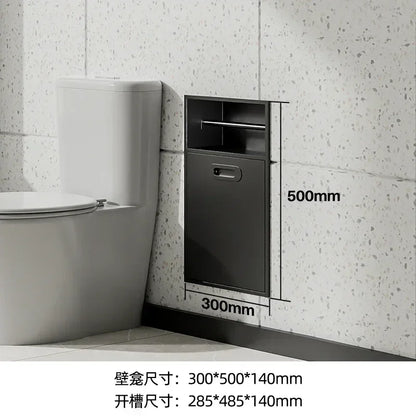 Stainless Steel Niche Bathroom Metal Embedded Trash Can Cabinet Finished Toilet Side Tissue Storage Rack