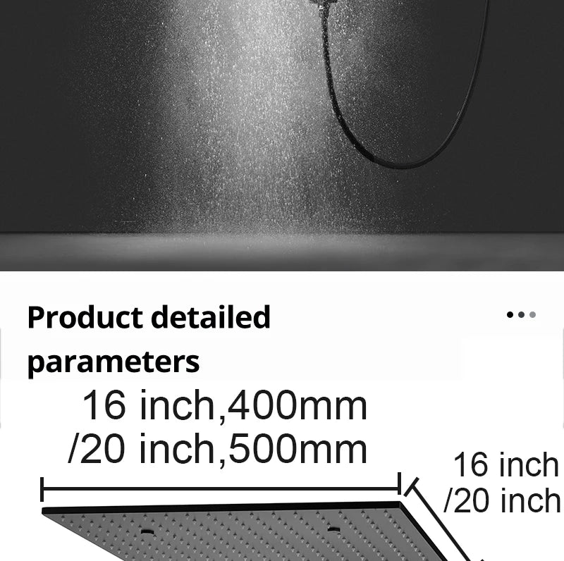 Luxury 16/20 Inch 400/500mm Rainfall Mist Spray LED Shower Head Set Constant Temperature Valve Mixer With Side Massage Jets