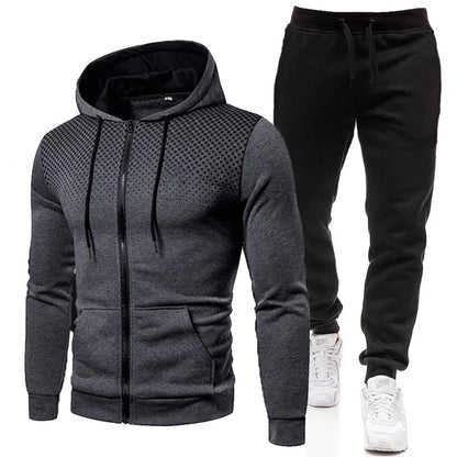 Autumn Winter Mens Tracksuit Jogging Sweatpants 2 Piece Set Sport Zipper Jacket+Running Trousers Suit Casual Printing Clothing