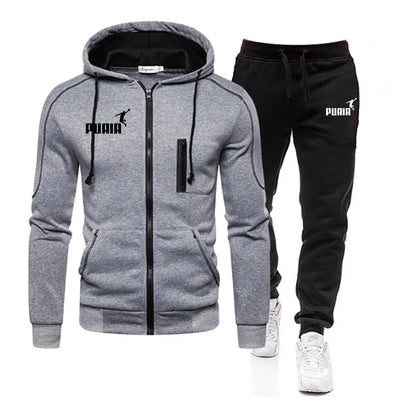 Mens Tracksuit Casual Zipper Jacket+Sweatpants 2 Pcs Set Fitness Sweatshirts Suits Hooded Coat Outdoors Jogging Mens Clothing