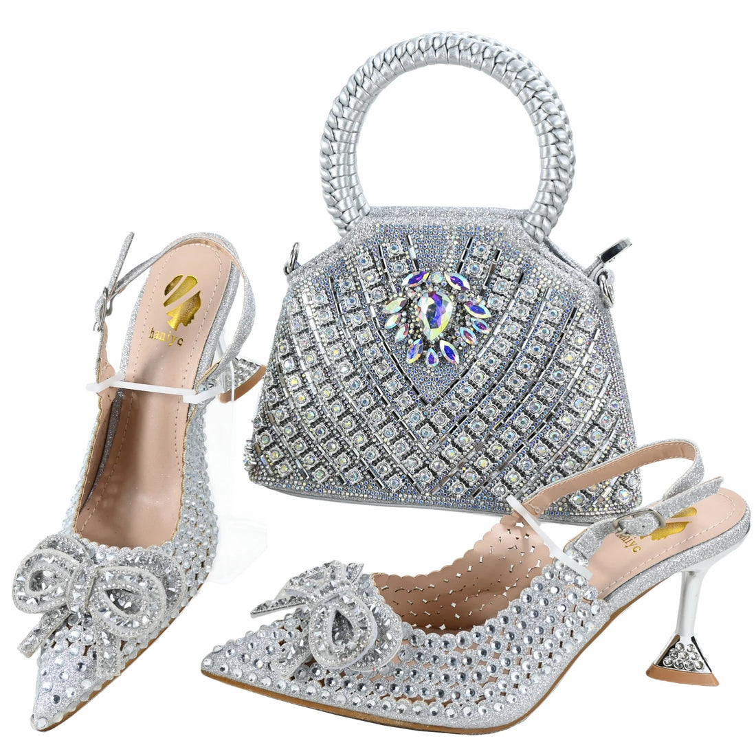 doershow Italian Shoes And Bag Sets For Evening Party With Stones Italian Leather Handbags Match Bags!  SDF1-2