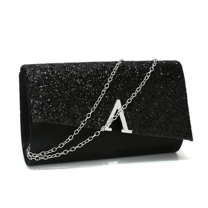 V Design Metal Chain Glamorous Design Evening Bags Envelope Shaped Sequins Handbags For Prom Dinner Wedding Banquet Purse