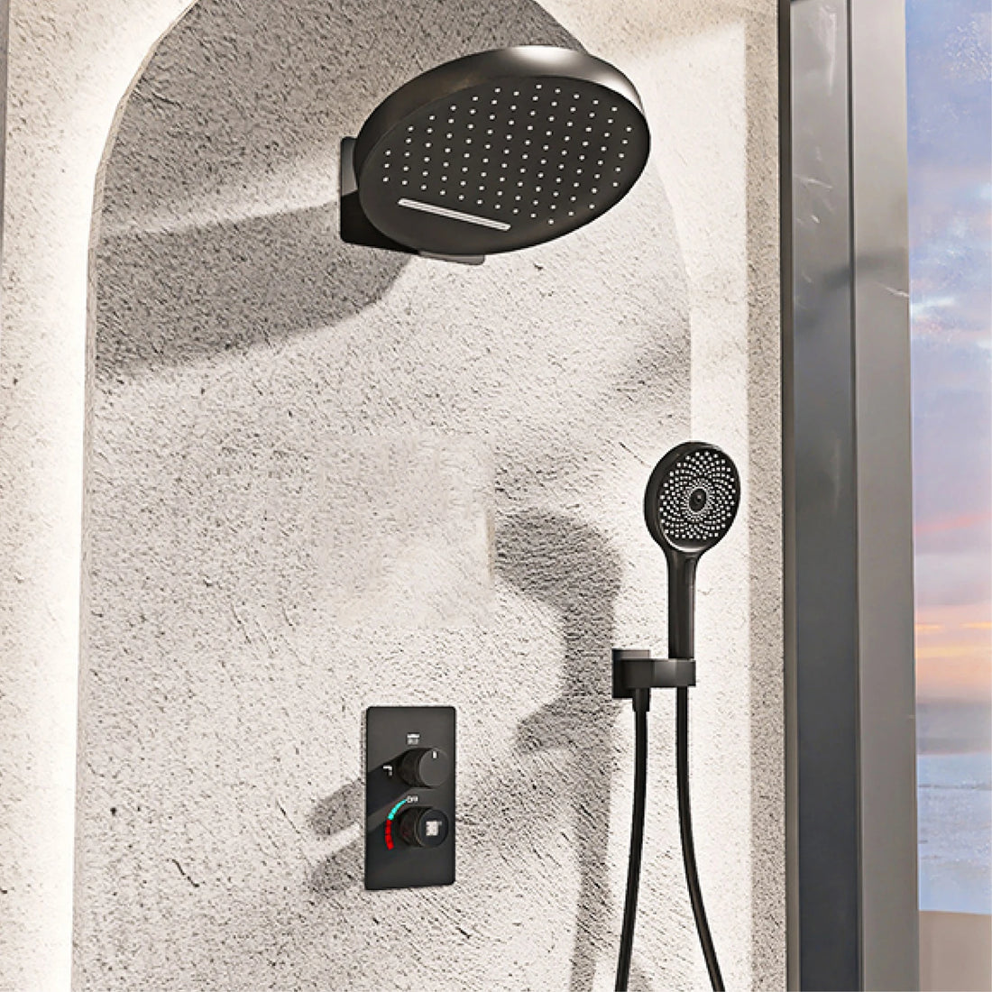 Luxury black shower system with wall mounted design LED digital display for dual control of hot & cold Simple bathroom Tap