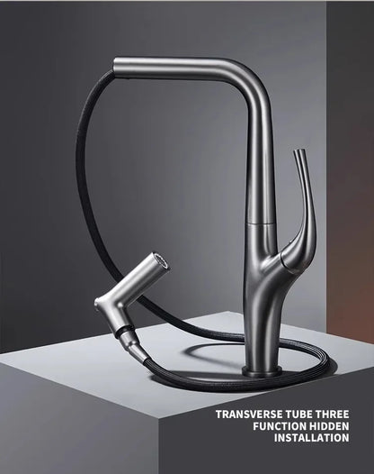 Pull Out Water Filter Tap Brass Crane For Deck Mounted Black  Sink Mixer 3 Way Kitchen Faucet