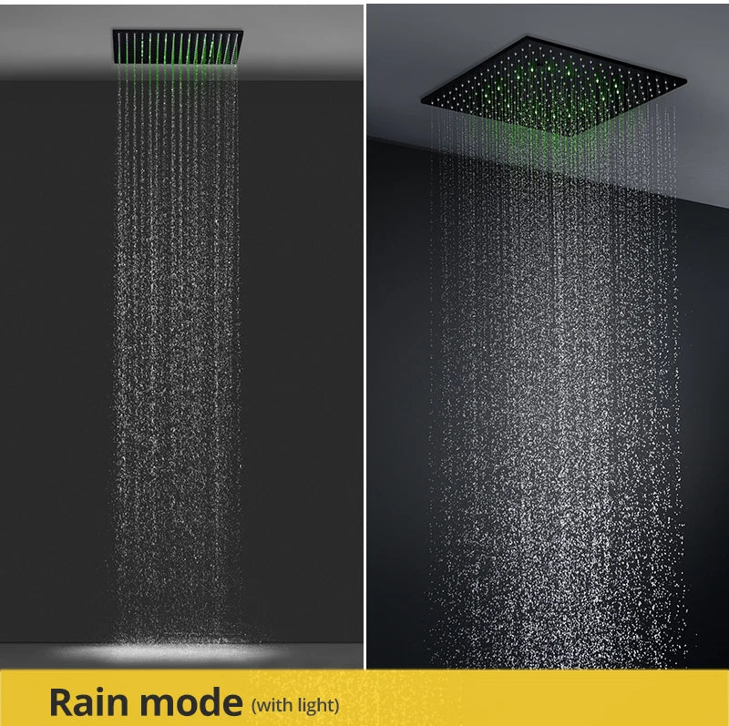 Luxury 16/20 Inch 400/500mm Rainfall Mist Spray LED Shower Head Set Constant Temperature Valve Mixer With Side Massage Jets