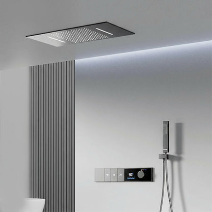 Luxury Brass Gun Grey Thermostatic LED Digital Display 3 Spray Modes Shower System.Ceiling-Embedded Waterfall Outlet Bath Mixer