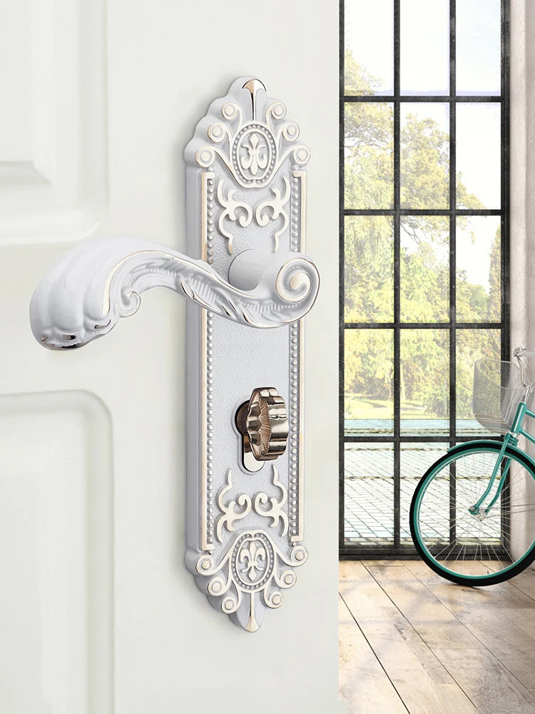 KA European Style Gold Door Locks with Keys Door Handle Ivory White Security Entrance Door Lock Mute Anti-theft Door Hardware