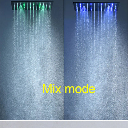 Luxury 16/20 Inch 400/500mm Rainfall Mist Spray LED Shower Head Set Constant Temperature Valve Mixer With Side Massage Jets