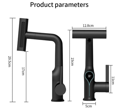 Waterfall Temperature Digital Display Basin Faucet Lift Up Down Stream Sprayer Hot Cold Water Sink Mixer Wash Tap For Bathroom