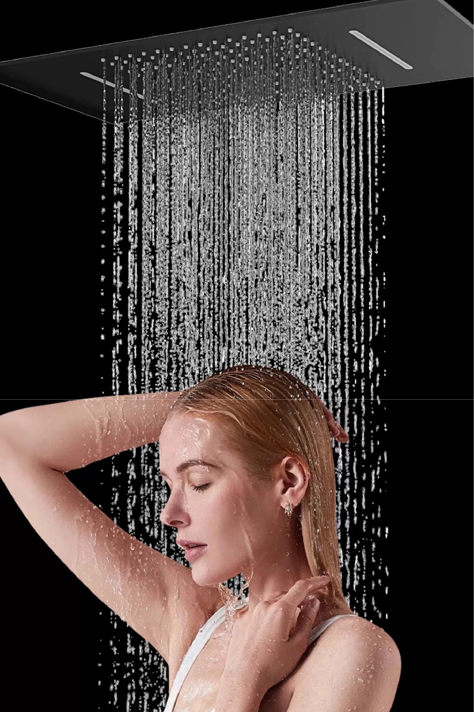 Luxury gun gray brass shower system with ceiling design Hidden LED digital display Dual control of Hot &amp; Cold  bathroom Faucet