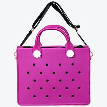 Beach Tote Travel Handbag Storage Fashion Storage EVA Large Leather Shoulder Bag for Women Casual Waterproof Bag Hole Fit Charms