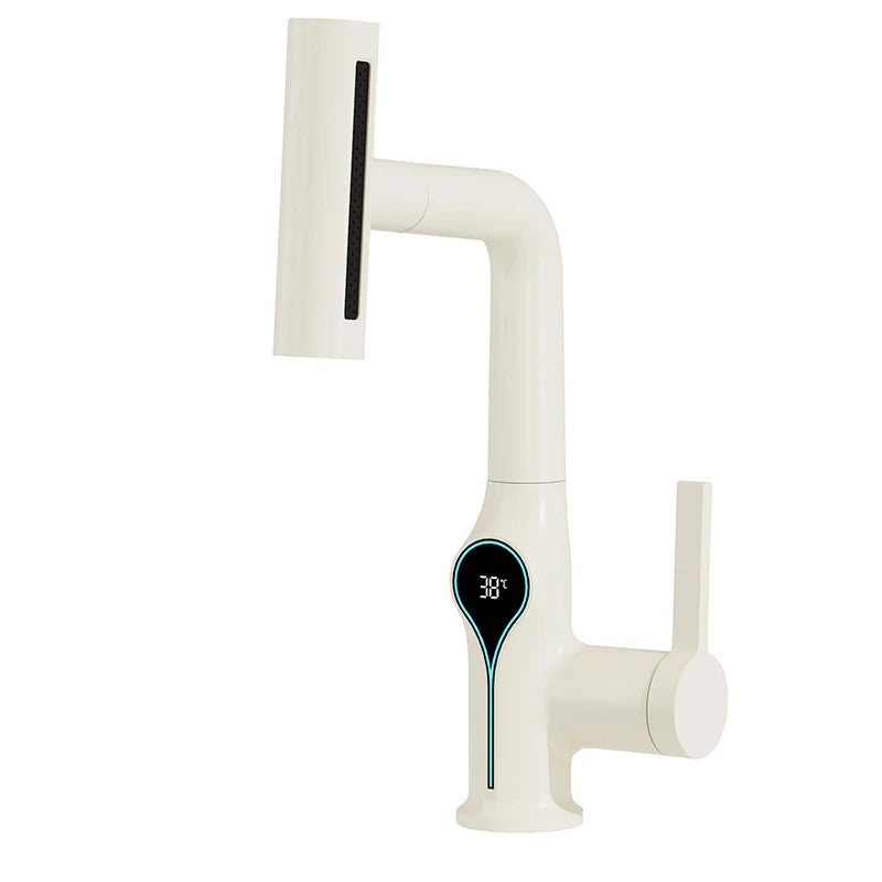 Waterfall Temperature Digital Display Basin Faucet Lift Up Down Stream Sprayer Hot Cold Water Sink Mixer Wash Tap For Bathroom