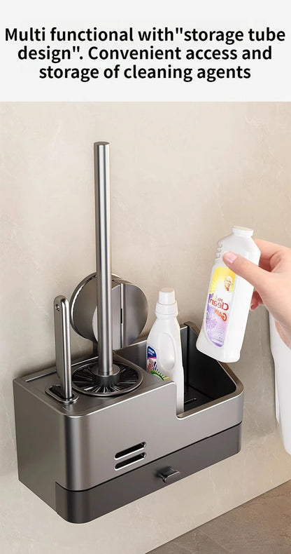Wall-Mounted Bathroom Storage Rack With Suction Cup Toilet Brush No Drilling Required - New Toilet Brush For Spotless Cleaning