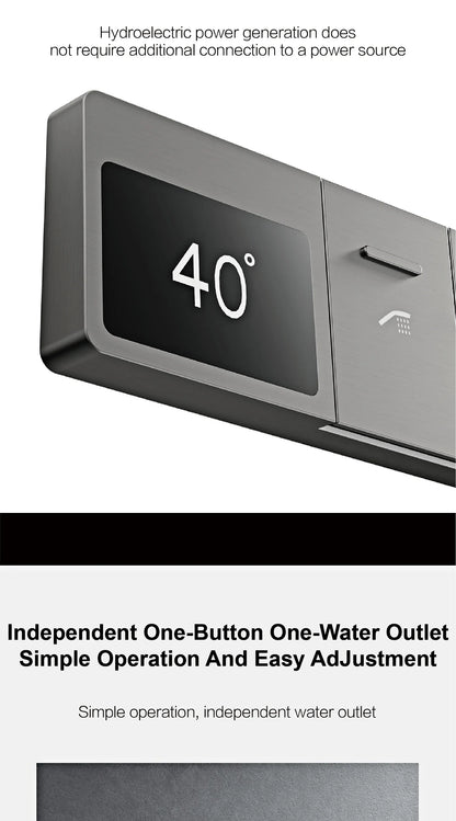 Luxury brass gun gray ceiling constant temperature shower system LED digital display hot and cold water embedded bathroom faucet