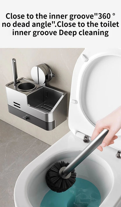 Wall-Mounted Bathroom Storage Rack With Suction Cup Toilet Brush No Drilling Required - New Toilet Brush For Spotless Cleaning