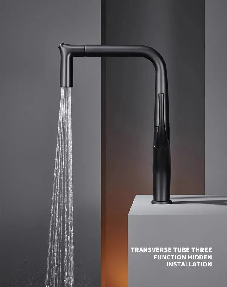 Pull Out Water Filter Tap Brass Crane For Deck Mounted Black  Sink Mixer 3 Way Kitchen Faucet
