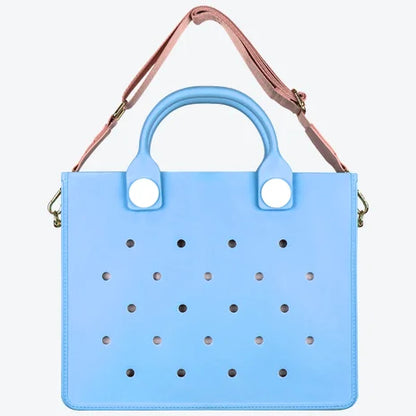 Beach Tote Travel Handbag Storage Fashion Storage EVA Large Leather Shoulder Bag for Women Casual Waterproof Bag Hole Fit Charms