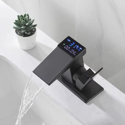 Smart Digital Display Basin Sink Faucet Hot Cold Water Temperature LED  Washbasin Waterfall Taps Bathroom Deck Mixers