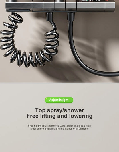 Grey Piano Button Ambient Light Bathroom Shower Full Set Digital Display Shower System Sets Rain Faucets Shower Head