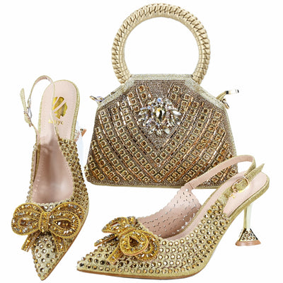 doershow Italian Shoes And Bag Sets For Evening Party With Stones Italian Leather Handbags Match Bags!  SDF1-2