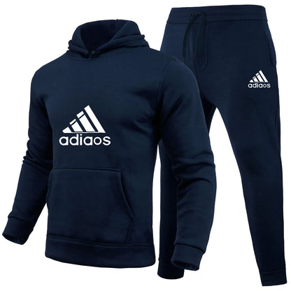 Stylish and trendy fitness jogging loose sportswear set of 2-piece pullover hoodie and long pants for men in autumn and winter