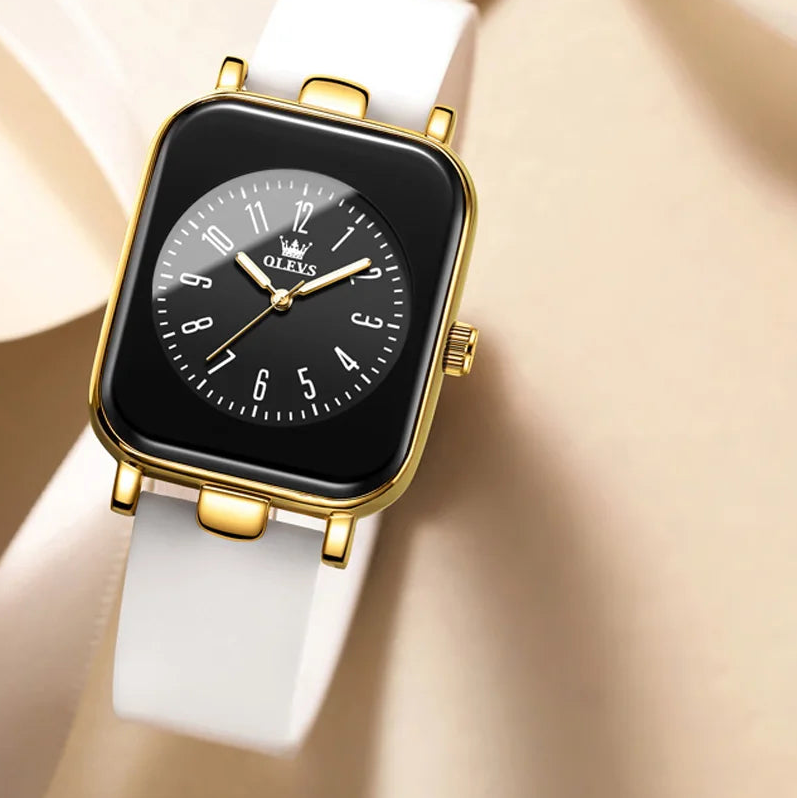 OLEVS square watch simple trendy silicone tape quartz watch women&