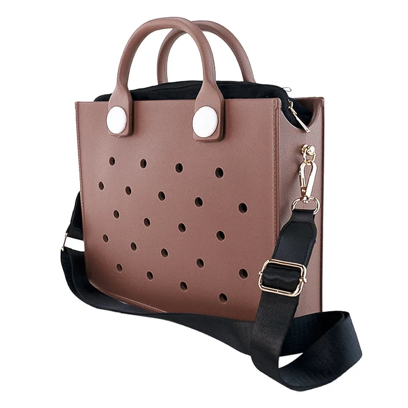 Beach Tote Travel Handbag Storage Fashion Storage EVA Large Leather Shoulder Bag for Women Casual Waterproof Bag Hole Fit Charms