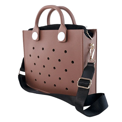 Beach Tote Travel Handbag Storage Fashion Storage EVA Large Leather Shoulder Bag for Women Casual Waterproof Bag Hole Fit Charms