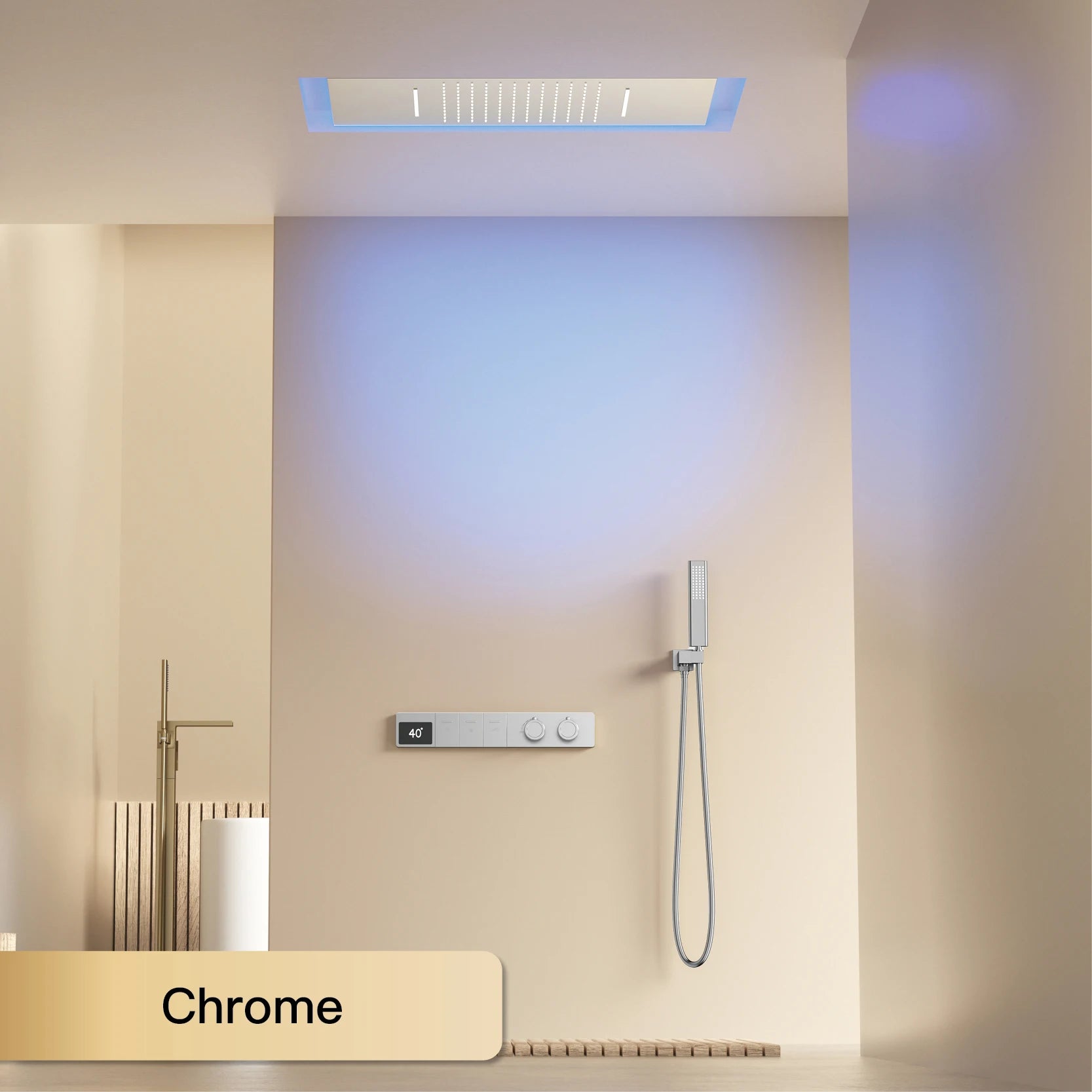 Intelligent digital display luxury white brass shower system with hidden design Dual control of hot &amp; cold Wall mounted faucet