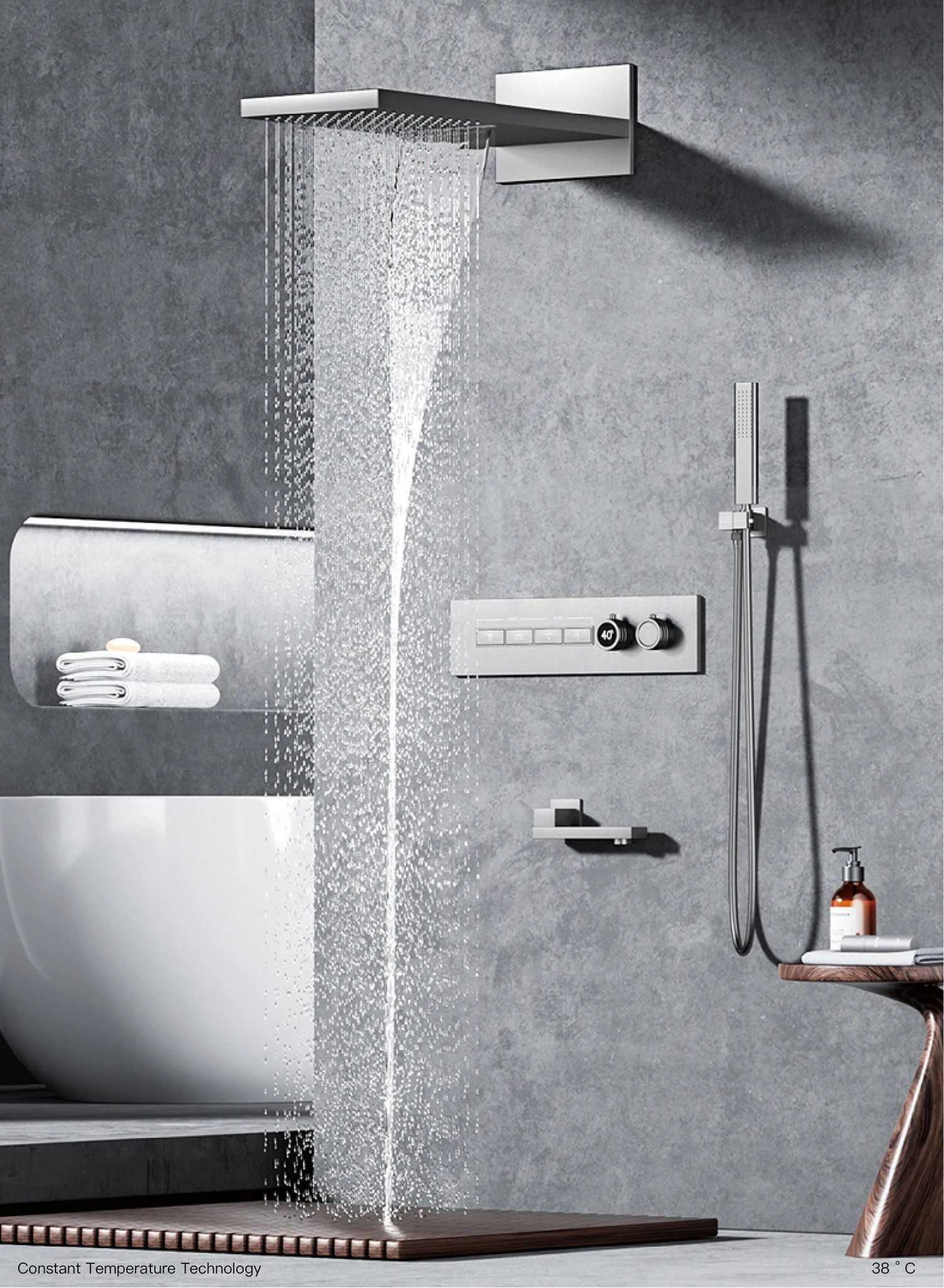 Luxury  black brass shower system wall-mounted LED digital display design Cold &amp; hot dual-control 4-function ceiling shower Tap