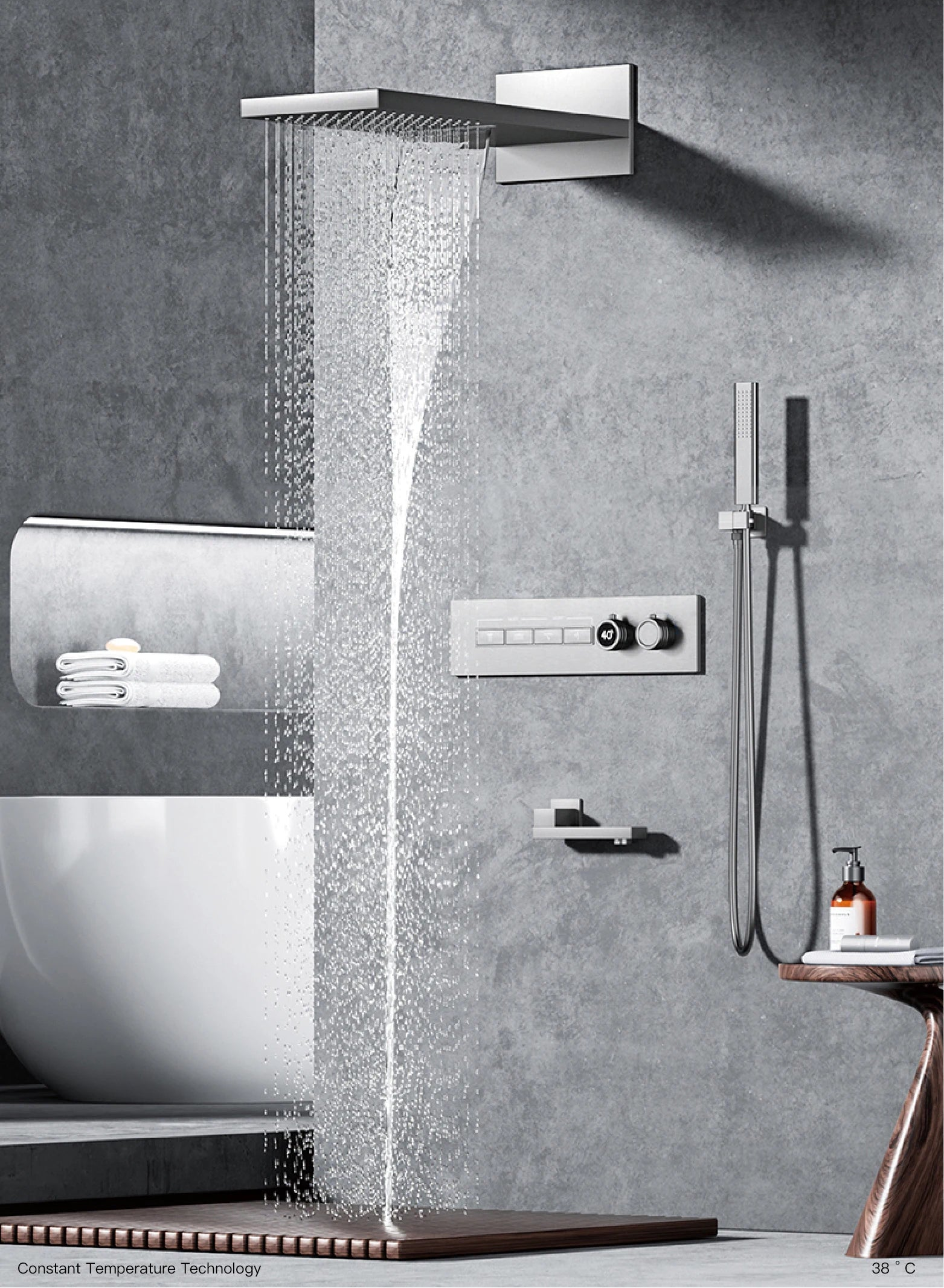 Luxury  black brass shower system wall-mounted LED digital display design Cold &amp; hot dual-control 4-function ceiling shower Tap
