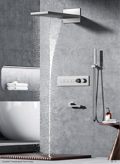 Luxury  black brass shower system wall-mounted LED digital display design Cold &amp; hot dual-control 4-function ceiling shower Tap