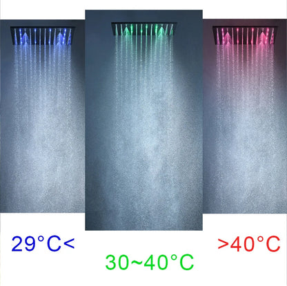 Luxury 16/20 Inch 400/500mm Rainfall Mist Spray LED Shower Head Set Constant Temperature Valve Mixer With Side Massage Jets