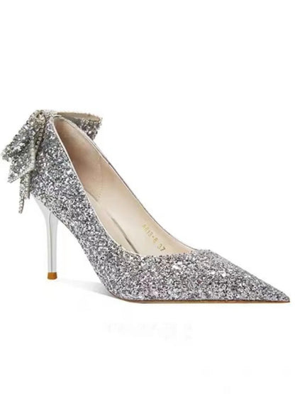 Silver Crystal Soft Leather High Heels Women&