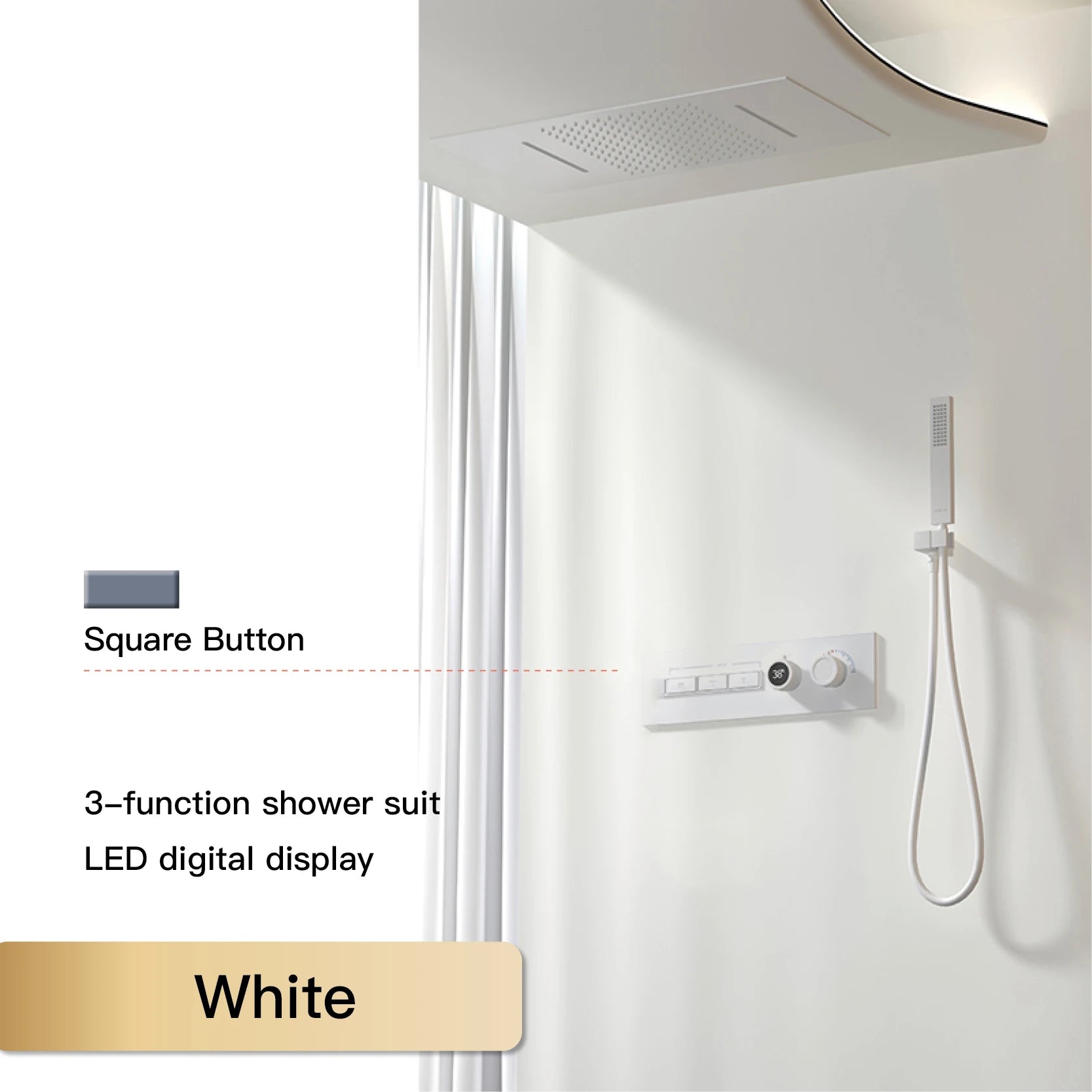Luxury  black brass shower system wall-mounted LED digital display design Cold &amp; hot dual-control 4-function ceiling shower Tap