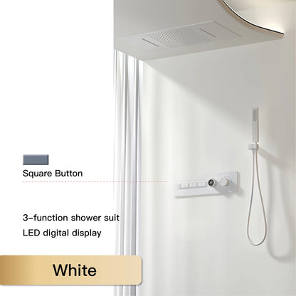 Luxury  black brass shower system wall-mounted LED digital display design Cold &amp; hot dual-control 4-function ceiling shower Tap