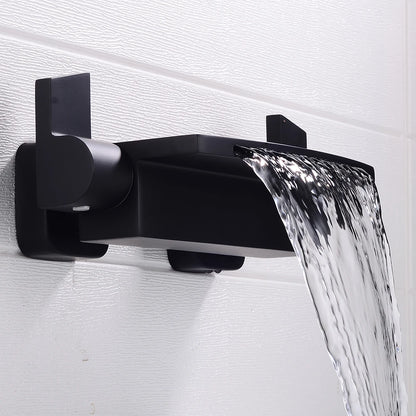Black Bathroom Waterfall Tub Faucet Deck Mount Dual Handle Brass Bathtub Shower Faucet Mixer Tub Tap
