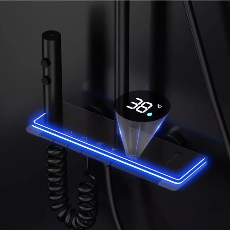 New Shower Set Four-Function Smart Digital Display Shower System Rainfall Pressurized Wall-mounted Piano Key Shower Faucet Set