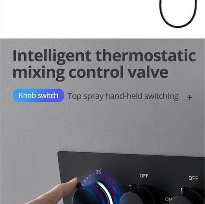 Luxury 16/20 Inch 400/500mm Rainfall Mist Spray LED Shower Head Set Constant Temperature Valve Mixer With Side Massage Jets