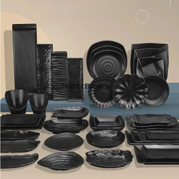 Melamine Plate Black Rectangular Barbecue Restaurant Tableware Household Kitchen Tableware and Utensils Main Dish Plate