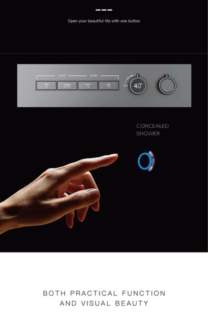 Luxury  black brass shower system wall-mounted LED digital display design Cold &amp; hot dual-control 4-function ceiling shower Tap
