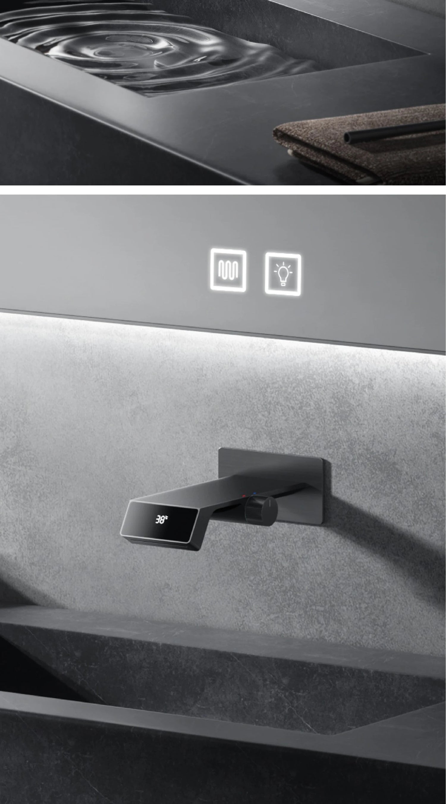 Luxury gun gray brass bathroom faucet LED digital display design, hot and cold water in wall type single handle basin faucet