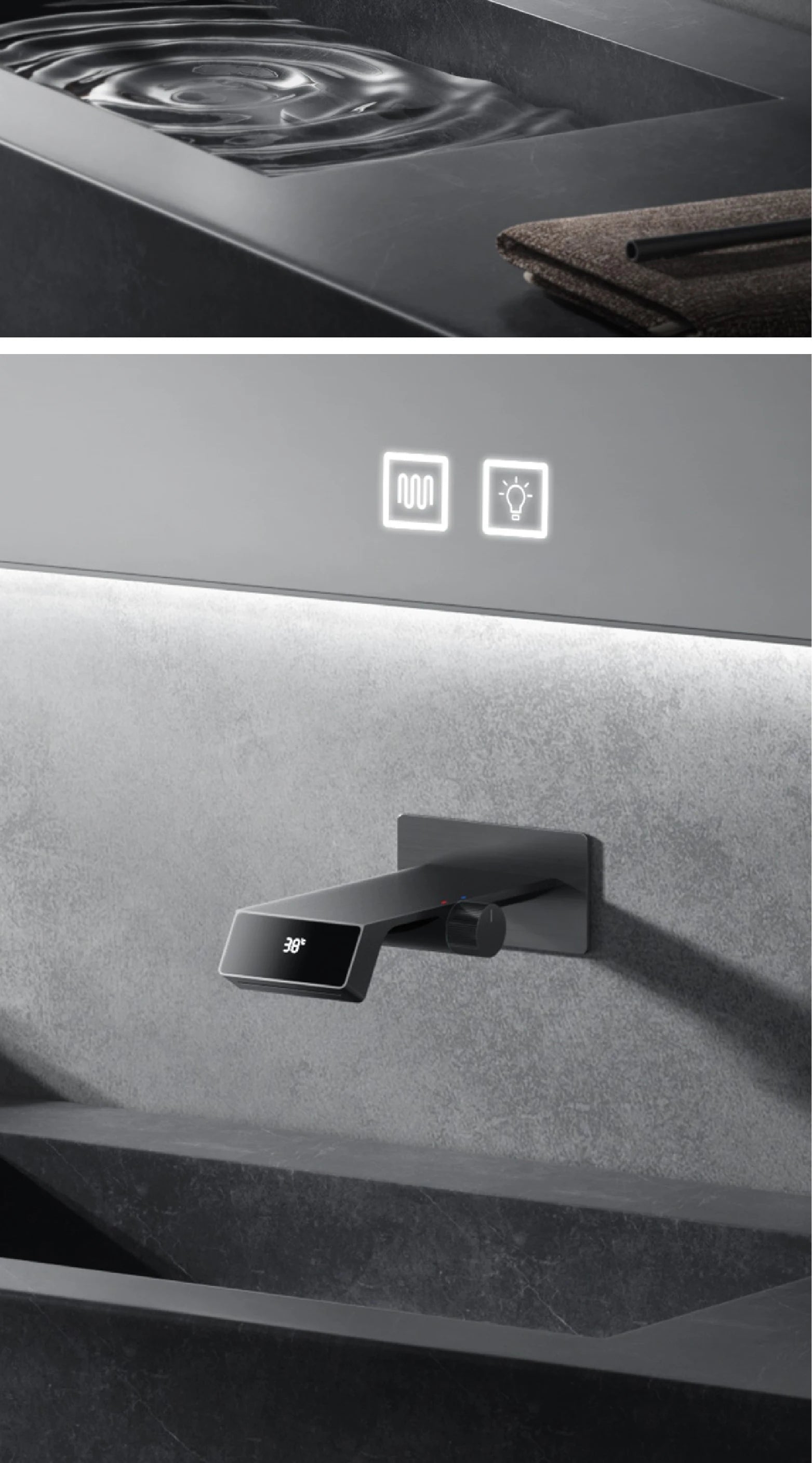 Luxury gun gray brass bathroom faucet LED digital display design, hot and cold water in wall type single handle basin faucet