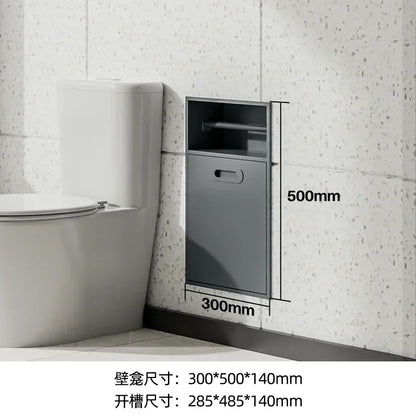 Stainless Steel Niche Bathroom Metal Embedded Trash Can Cabinet Finished Toilet Side Tissue Storage Rack