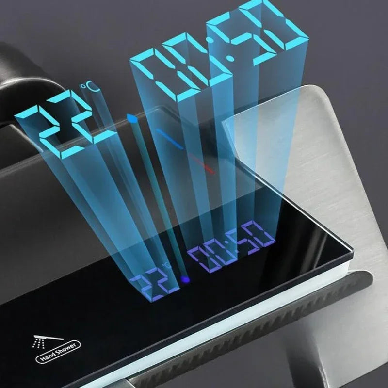 Grey shower Set Four-Function Smart Digital Display  Shower System Rainfall Pressurized Wall-mounted Piano Key Shower Faucet Set