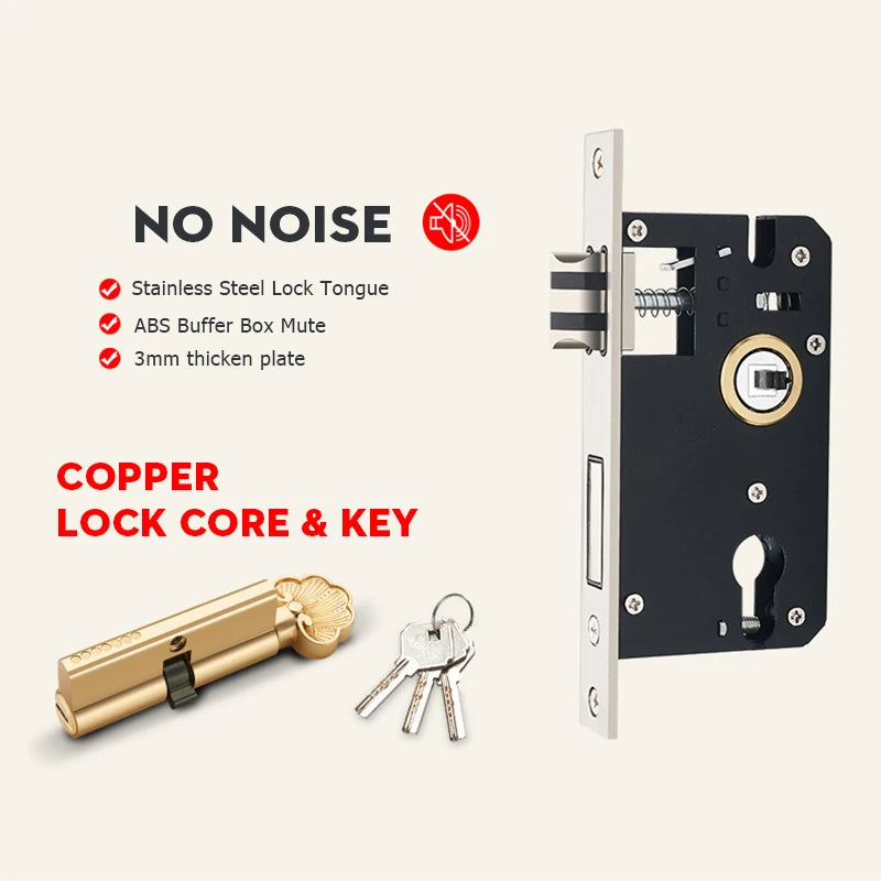 KA European Style Gold Door Locks with Keys Door Handle Ivory White Security Entrance Door Lock Mute Anti-theft Door Hardware